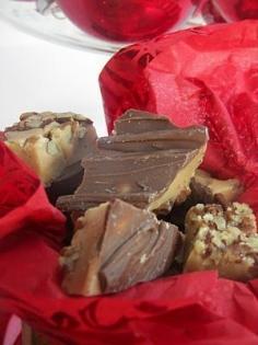 English toffee: this classic toffee is buttery and rich, and pairs very well with dark chocolate. It's pretty easy to make and the pics on the link really help if you have never tried to make toffee before. It only took about 8 minutes or so to reach a gorgeous golden amber colored caramel toffee. Two helpful tips - use butter and DO NOT substitute margarine for the butter or it WILL taste cheap and nasty, and keep a wet pastry brush to hand while you stir the caramel to "wash down" any ...