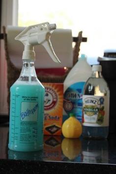 All-In-One Magic Bathroom Cleaner What you need: -1 Professional Spray Bottle (it is worth the extra $1, trust me!) -8 oz. Distilled White Vinegar -4 oz. Lemon Juice -2 oz. Liquid Soap (I use Dawn) - -10 oz water, 2 tsp baking soda. To Mix: Put all ingredients in a bowl and mix before putting into a spray bottle. It will explode if not mixed before hand out of the spray bottle. FINALLY found something to clean my stainless steel sink!! Works fine without the lemon juice.