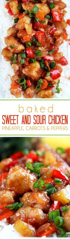 The BEST Sweet and Sour chicken - takeout OR homemade - I have ever had in my entire life! It is also baked with pineapple, carrots, onions and bell peppers all in ONE BAKING DISH! No need to stir fry extra veggies! #sweetsourchicken #chinesefood #fakeouttakeout ==REALLY MUST TRY THIS DISH !!!! I JUST KNOW THAT ROBERT & I WILL LOVE IT==